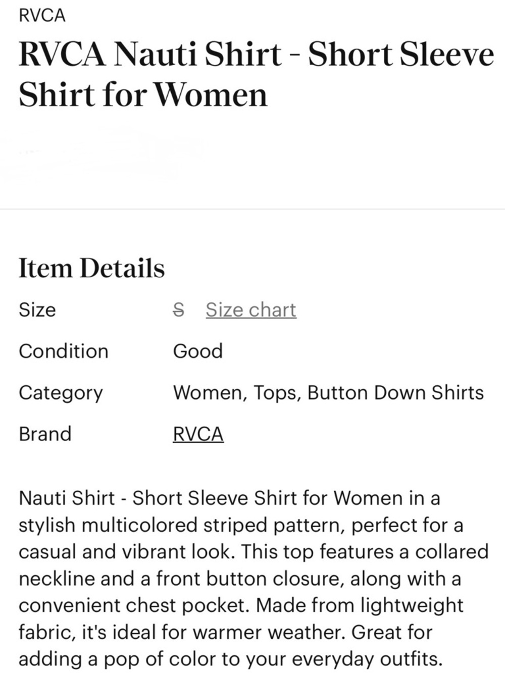 RVCA Nauti Shirt - Short Sleeve Shirt for Women - Small - Picture 8 of 12